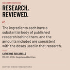 Registered dietitian Catherine Zuccarello, MS, RD, CDN, reviewing RBRN Vitality Complex: the ingredients each have a substantial body of published research behind them, and the amounts included are consistent with the doses used in that research