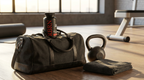 RBRN Vitality Complex bottle on a gym bag beside a kettlebell — testosterone support supplement for men who train